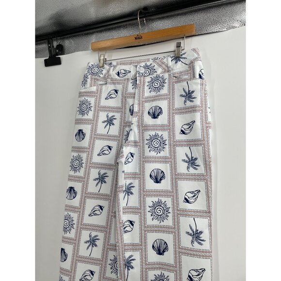 Retro Wide-Leg Womens Nautical Pants Coastal Beach White Sailor Chic Sea Ocean - Picture 5 of 8